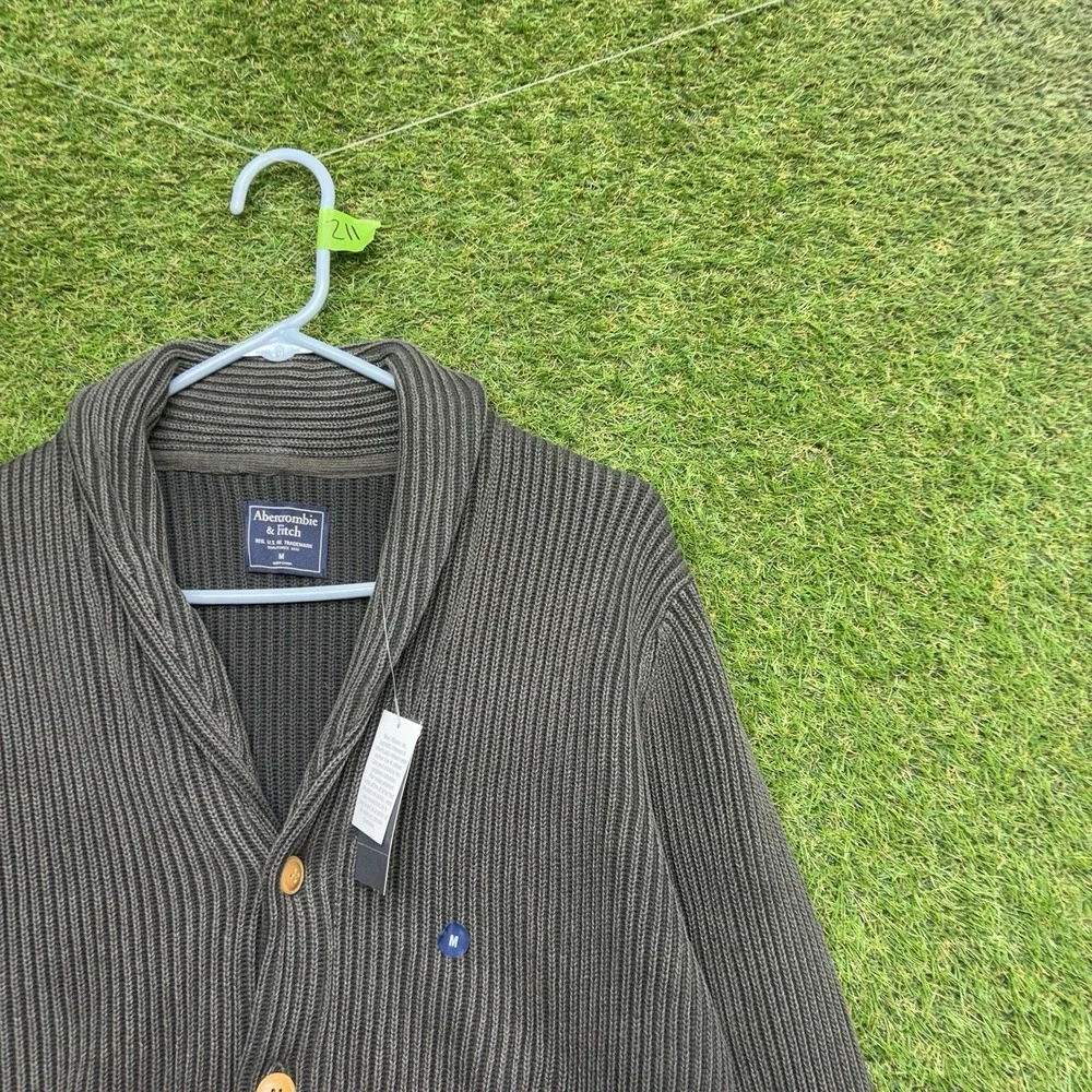 Abercrombie & Fitch Sweater Mens Medium Green Cotton Shawl Cardigan Pockets